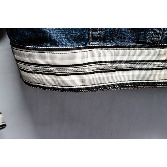 Calvin Klein Jeans Denim Jacket M  hand decorated with striped fabric trim - Picture 3 of 10